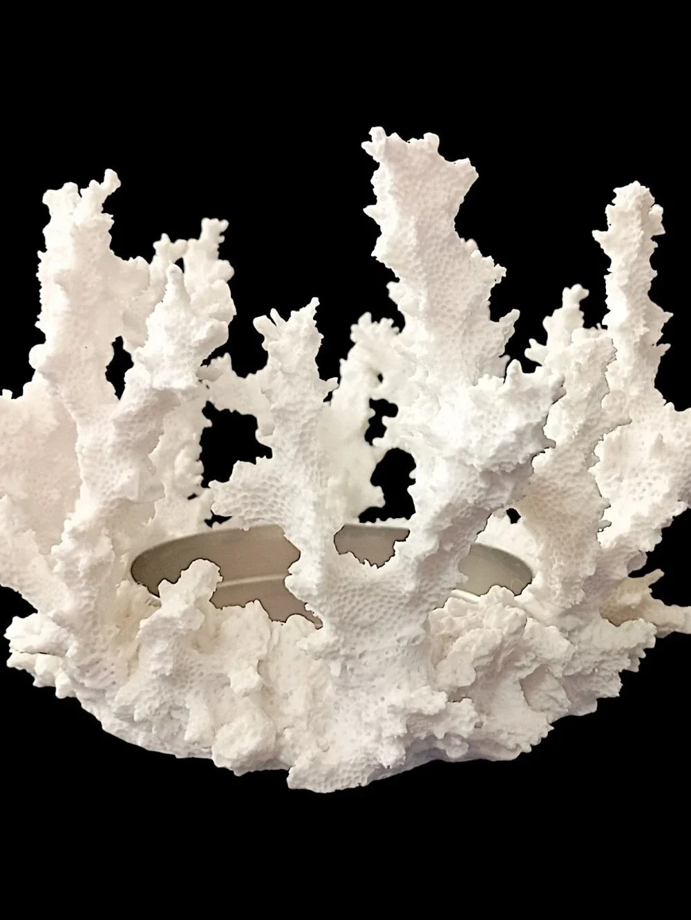 Pottery Barn Faux Coral Candle Holder Pillar White Resin Beach House Coastal